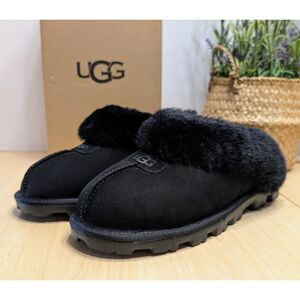 UGG Black Coquette Fur Lined Slippers Women's 9 NIB